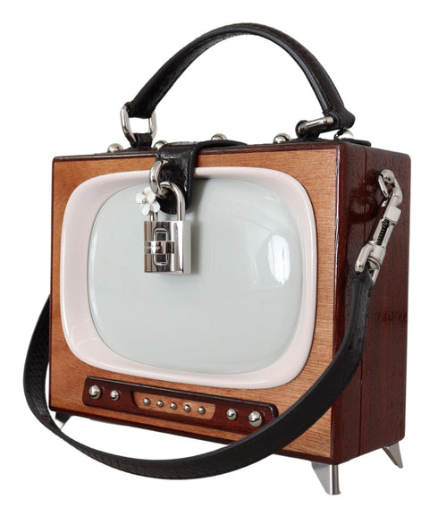 Dolce & Gabbana Brown Retro TV Limited Edition Leather Handmade Purse